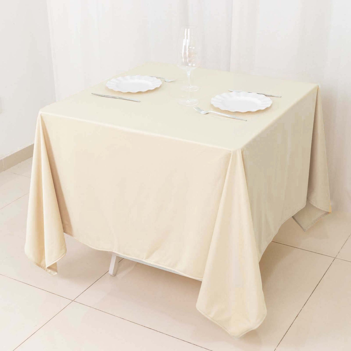 Scuba Square 70"x70" Tablecloth Beige - Wrinkle Free & Stain Resistant Table Cover