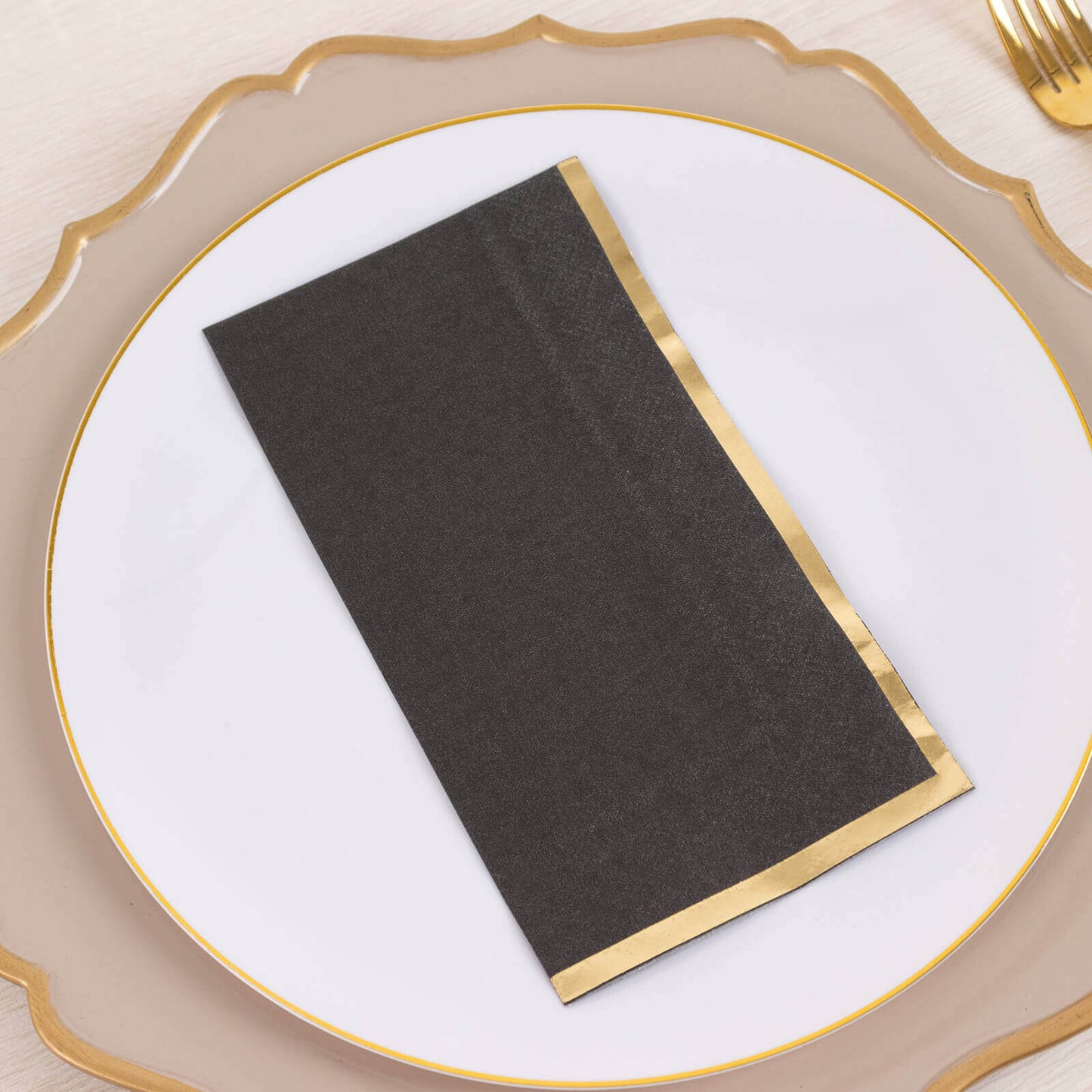 50-Pack Paper Dinner Napkins Black with Gold Foil Edge 2 Ply - Stylish Disposable Napkins for Parties