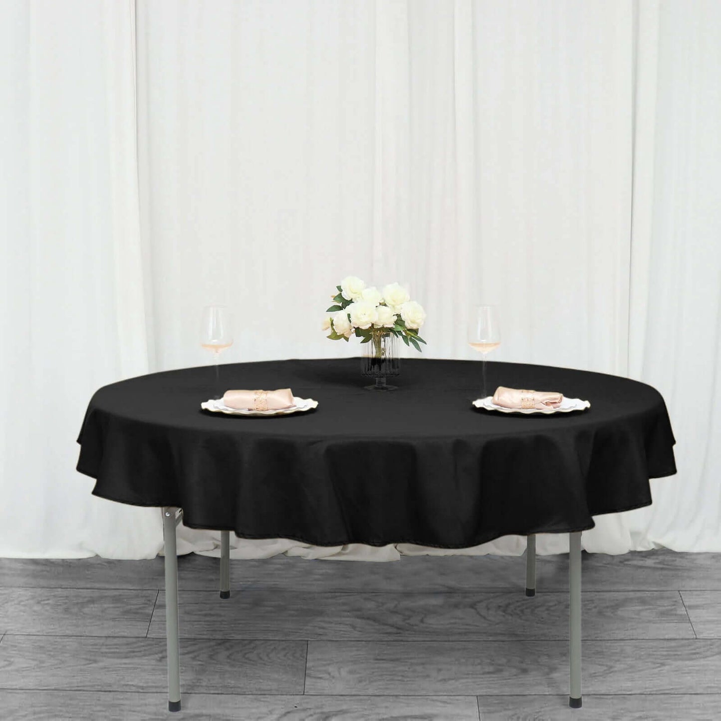 Premium Polyester 70" Round Tablecloth Black - Stain and Wrinkle-Resistant 220GSM Table Cover