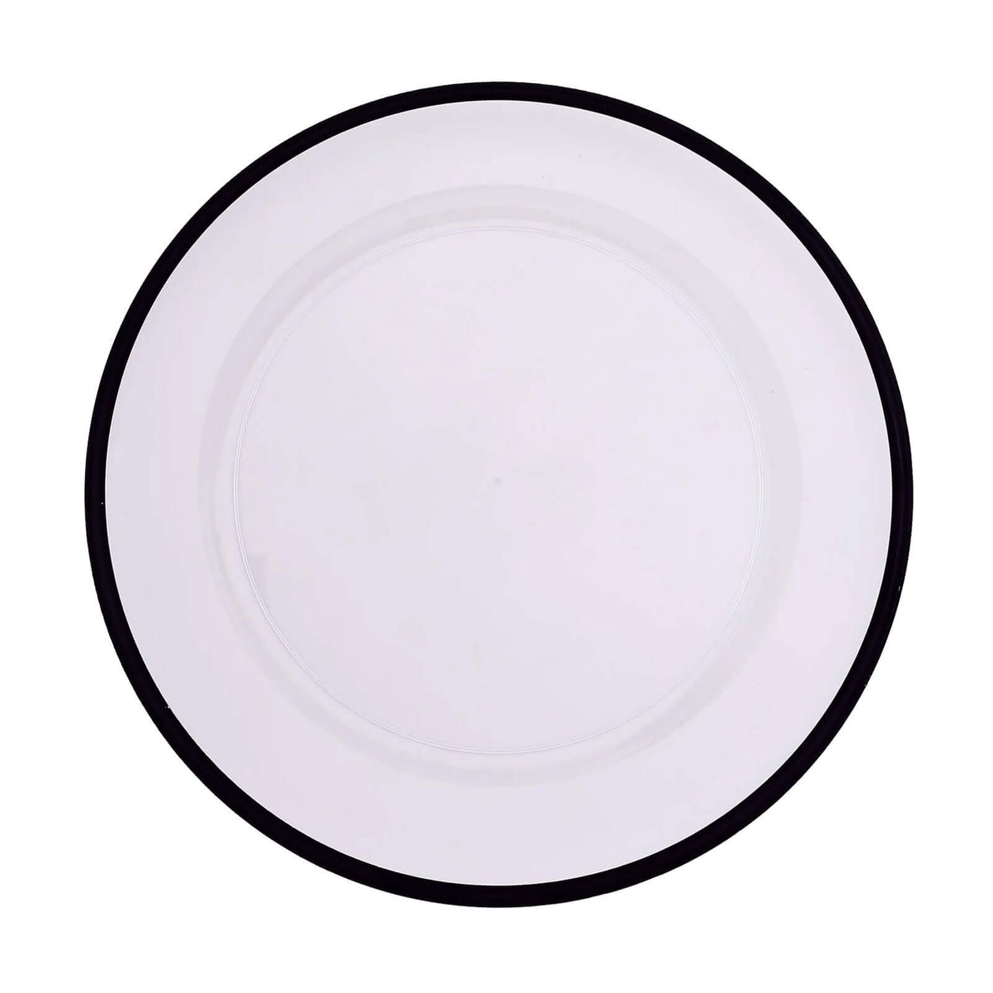 10-Pack Economy Plastic Round Charger Plates 12" in Clear with Wide Black Rim, Decorative Dinner Party Serving Plates