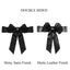 5 Pack Satin Faux Leather Chair Sashes Black - Durable Double Sided Pre-tied Bow Tie Chair Bands with Diamond Rhinestone Buckles Luxurious Party Decor
