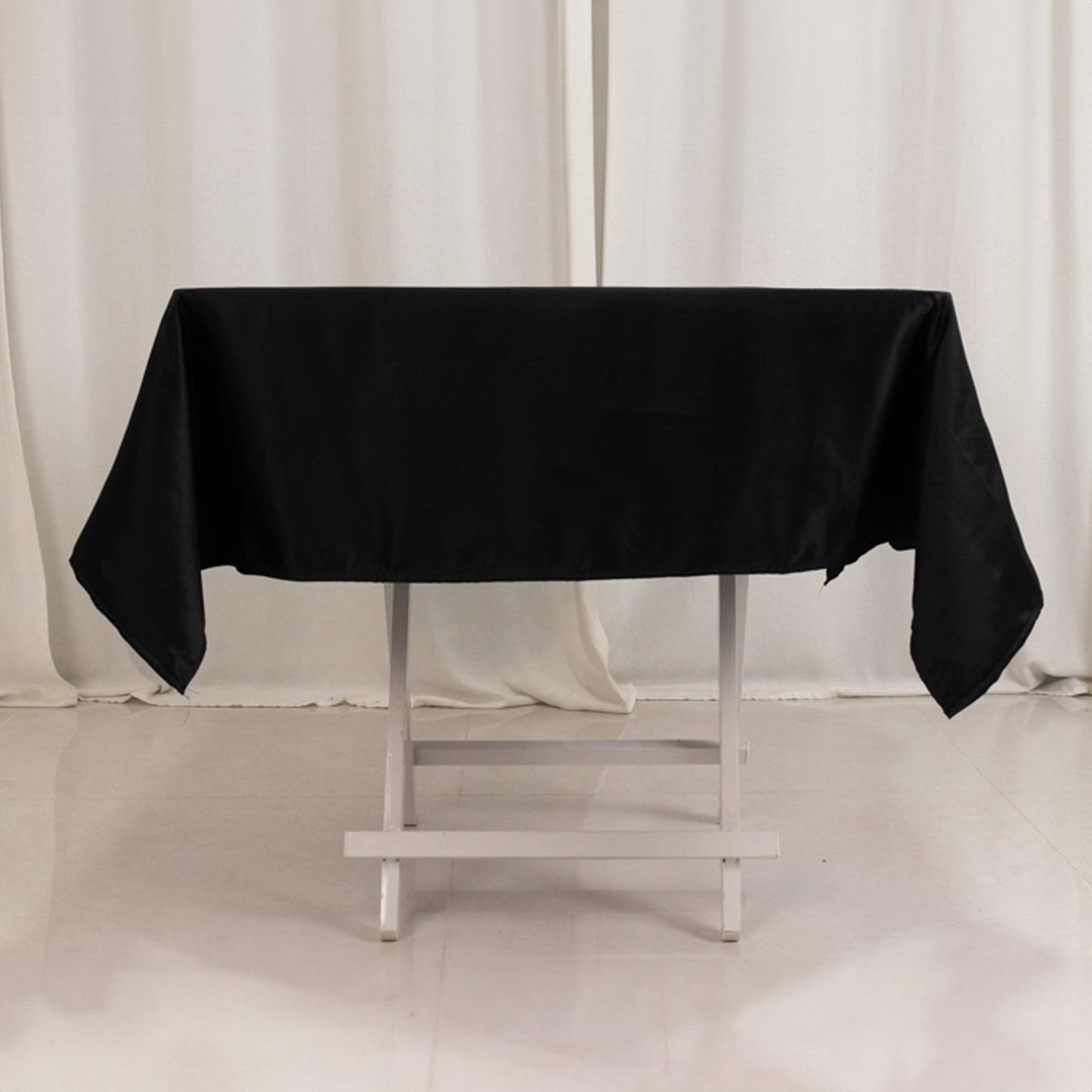Lamour Satin 54"x54" Square Tablecloth Black - Durable & Silk-Like Table Cover for Weddings & Parties