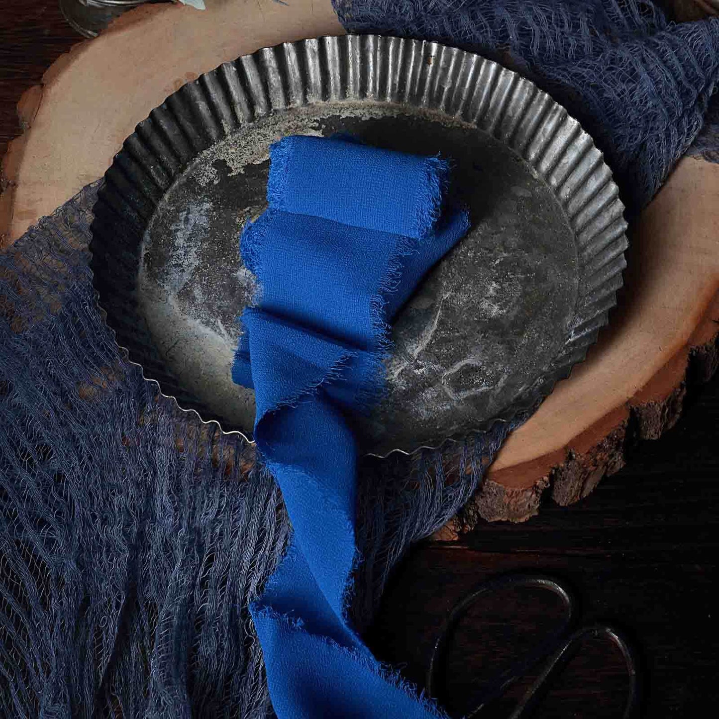 2 Pack 6yd Royal Blue Silk-Like Chiffon Linen Ribbon Roll For Bouquets, Wedding Invitations Gift Wrapping