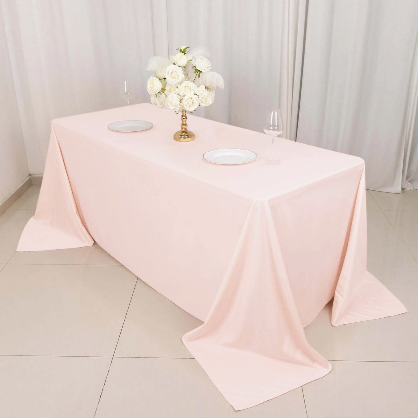 Scuba Rectangular 90"x132" Tablecloth Blush - Wrinkle Free, Stain Resistant & Seamless Table Cover