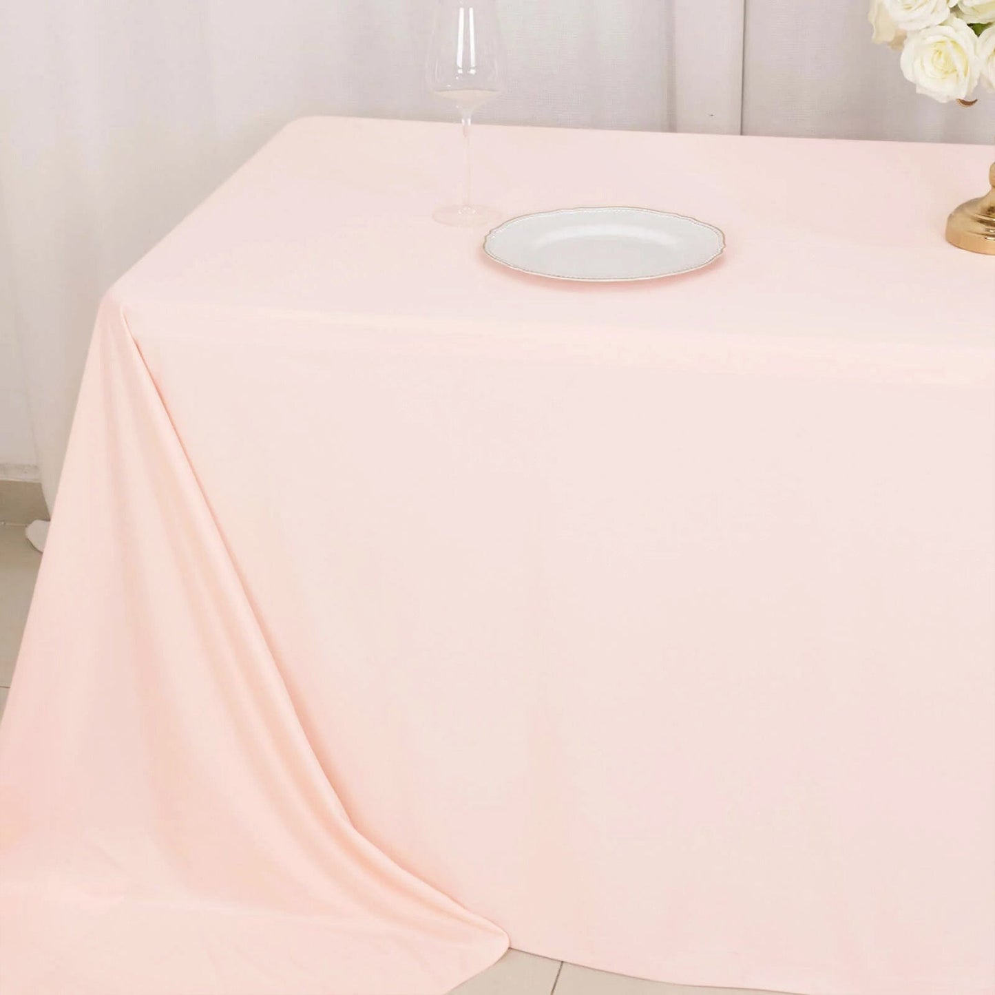 Scuba Rectangular 90"x156" Tablecloth Blush - Wrinkle Free, Stain Resistant & Seamless Table Cover