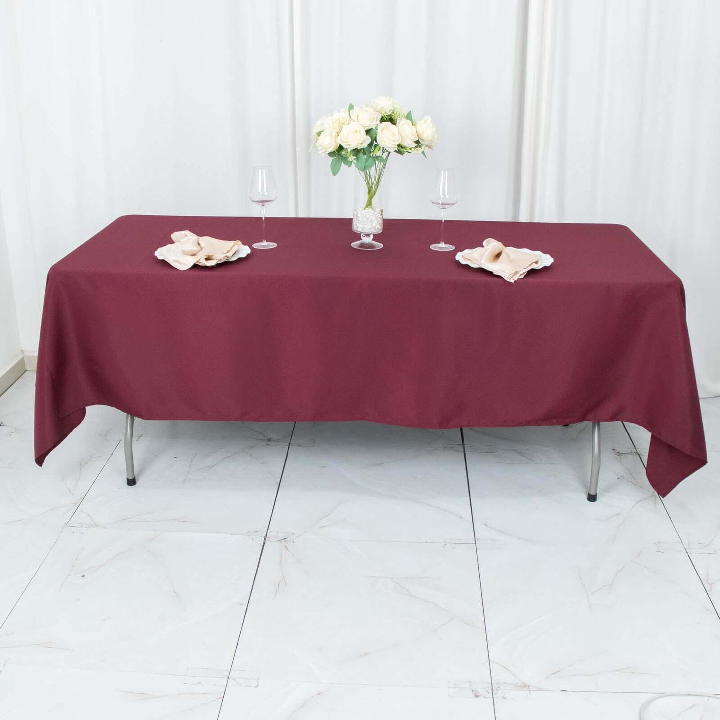 Premium Polyester 60"x102" Rectangle Tablecloth Burgundy - Durable 220GSM Wrinkle-Resistant Table Cover