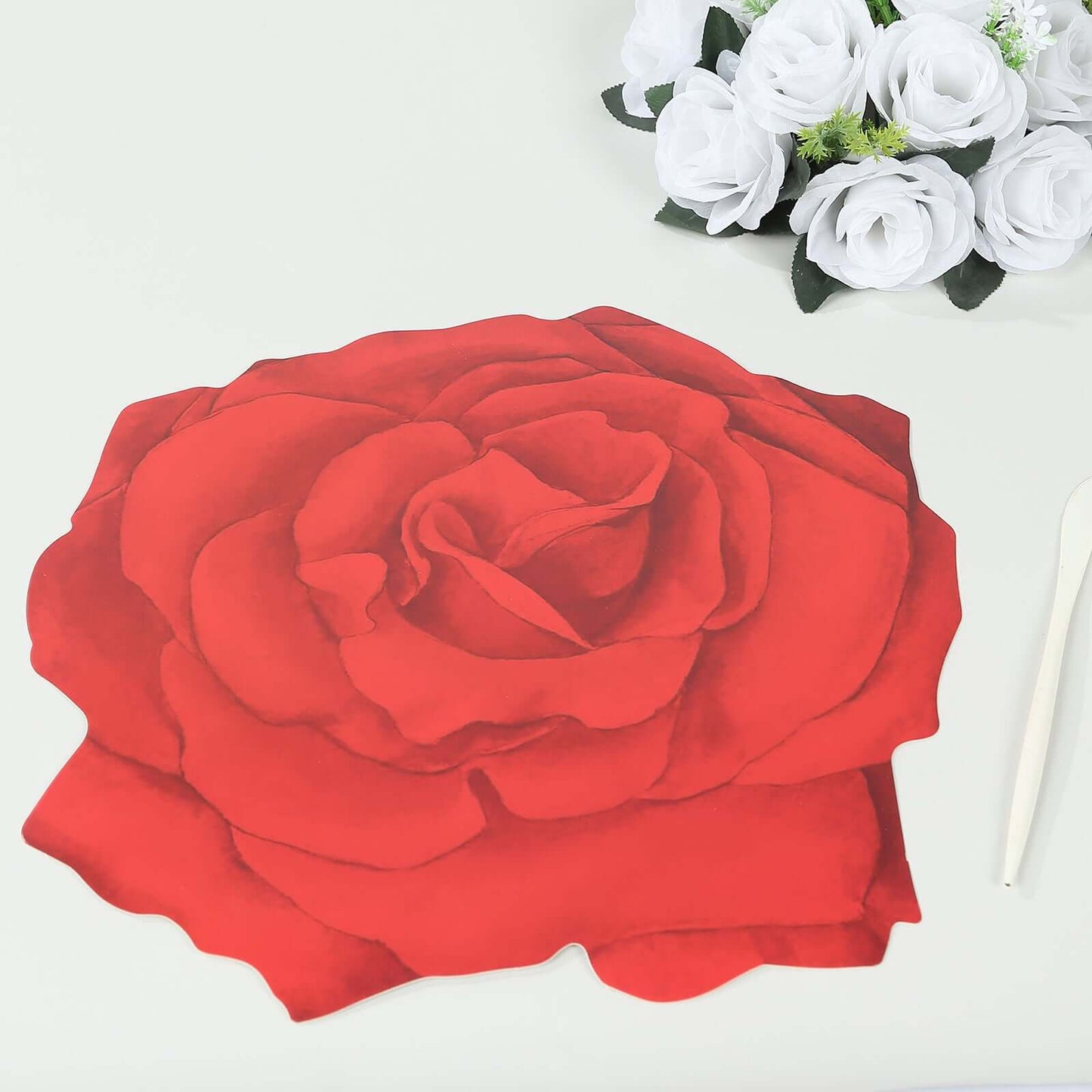 10-Pack Disposable Table Placemats with Red Rose Flower Design - 400GSM Floral Cardboard Placemats for Romantic Themes & Garden Parties 14"
