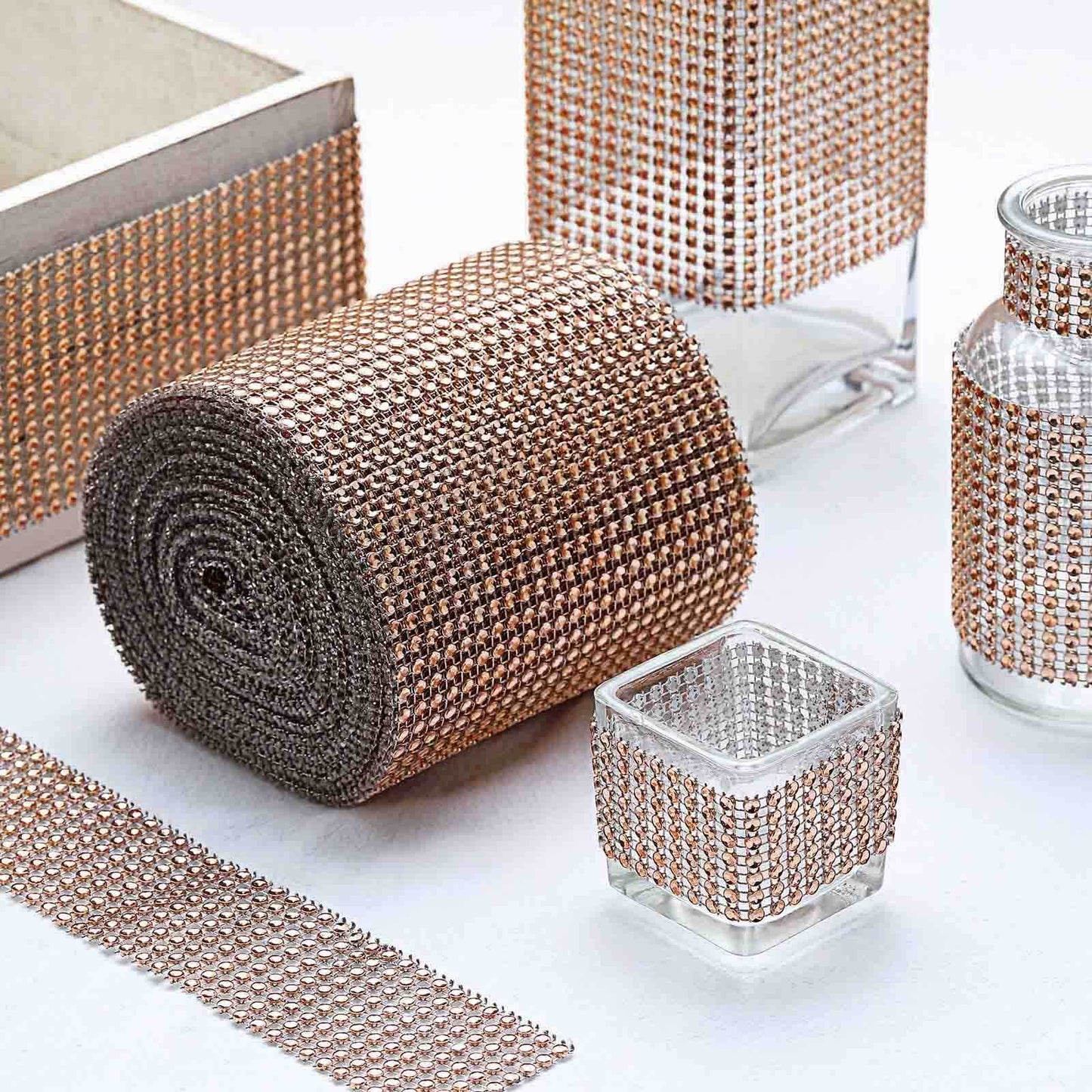 5"x10 Yards Shiny Champagne Diamond Rhinestone Ribbon Wrap Roll, DIY Craft Decor