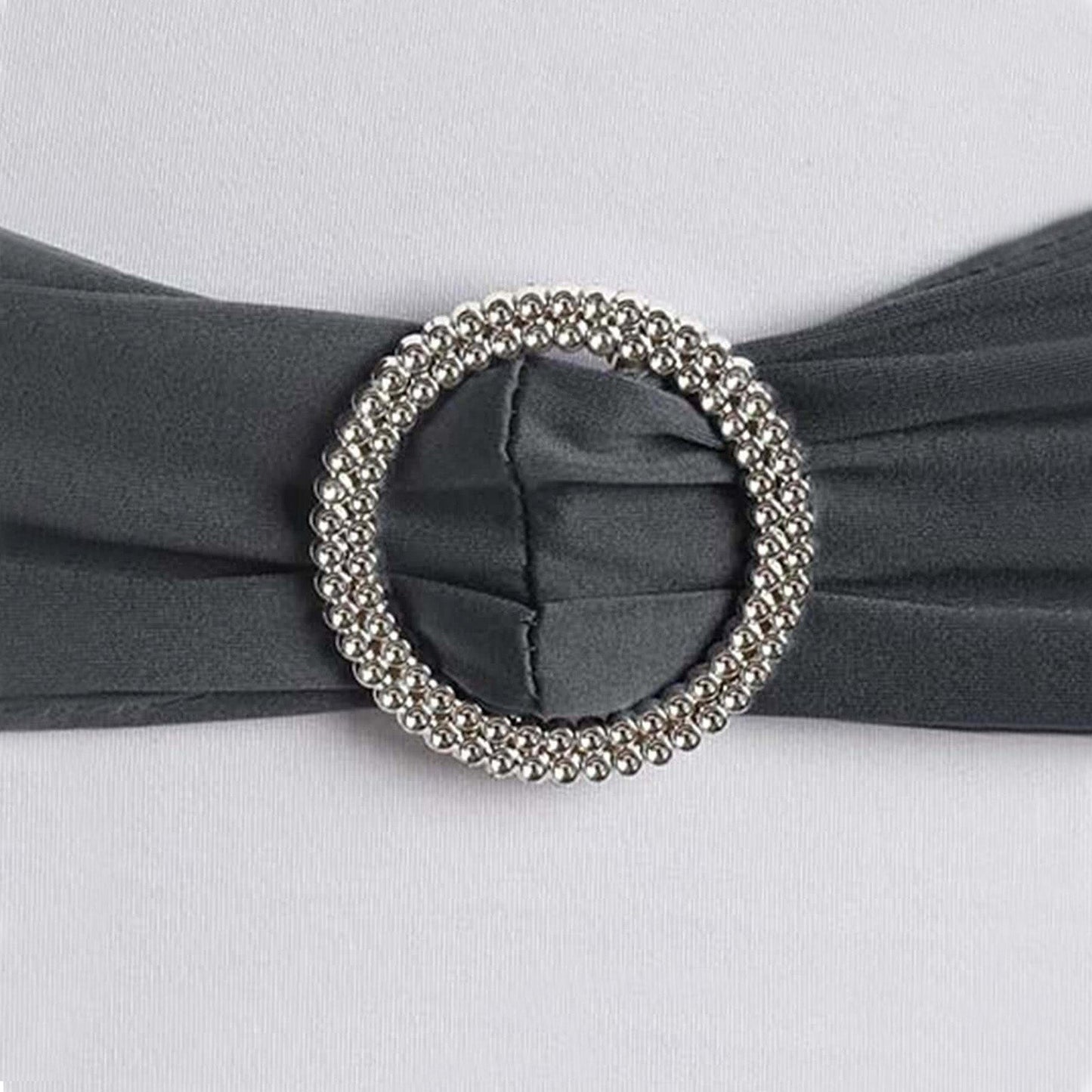 5 Pack Stretch Spandex Chair Sashes Charcoal Gray - Reusable Chair Bands with Silver Diamond Ring Slide Buckle 5"x14"