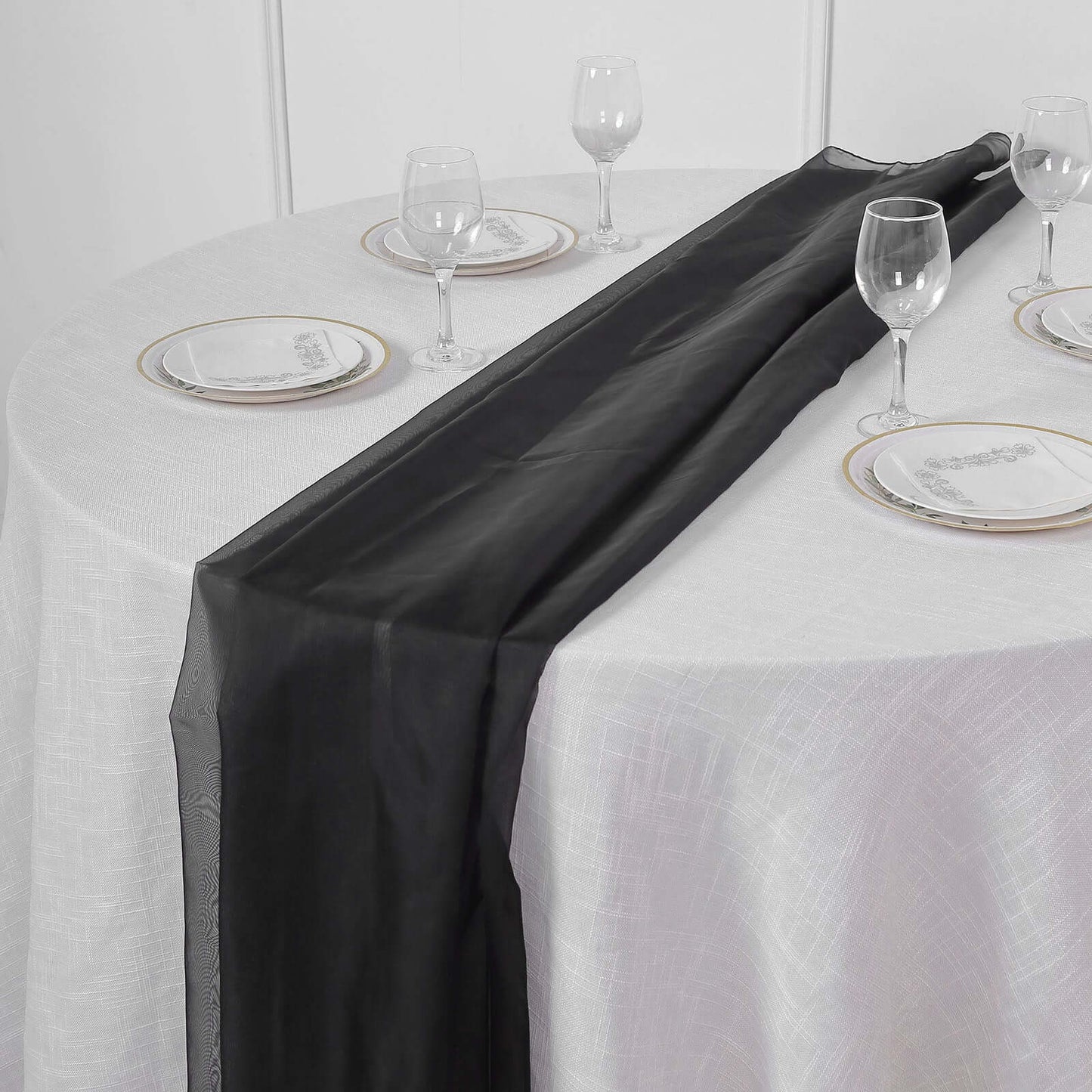 Chiffon 6ft Table Runner Black - Chic Flowy & Lightweight Table Decor