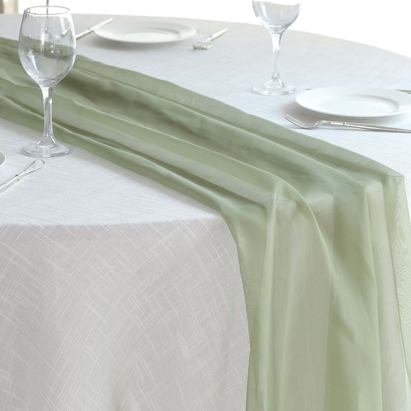 Chiffon 6ft Table Runner Dusty Sage Green - Flowy & Lightweight Table Decor