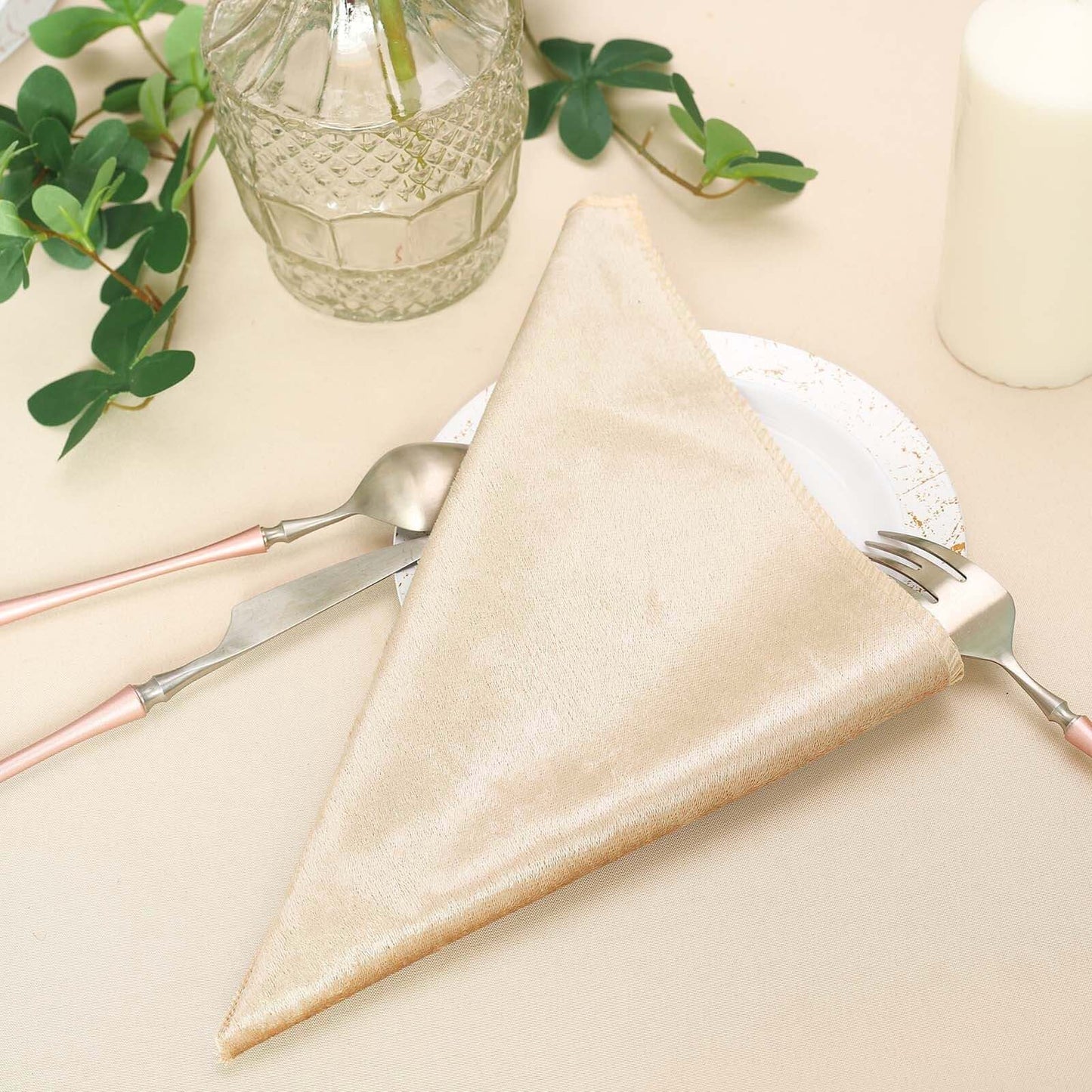 5 Pack Premium Velvet 20"x20" Napkins Champagne - Soft Sheen Finish Cloth Napkins