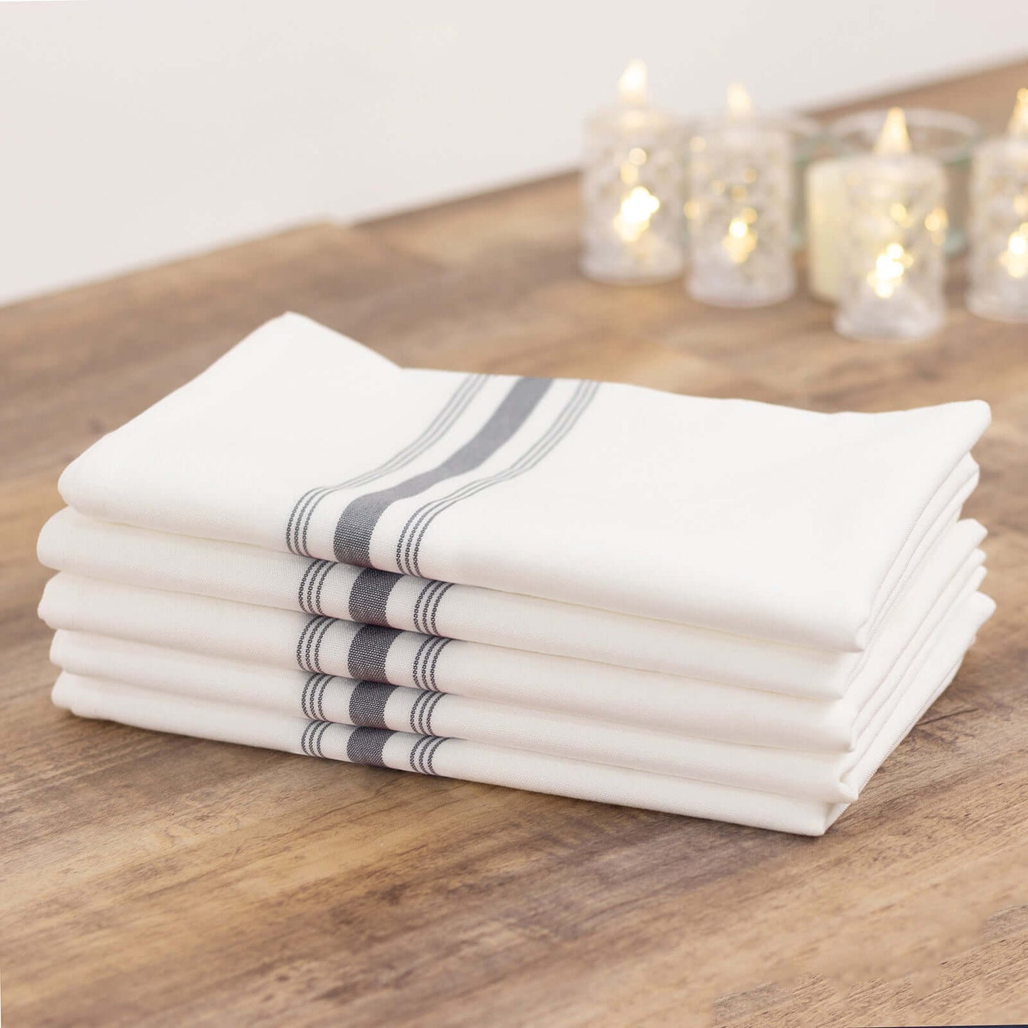 10 Pack Premium Spun Polyester 18"x22" Napkins White/Gray Bistro Style - Highly Absorbent Cotton-Like Feel Cloth Napkins