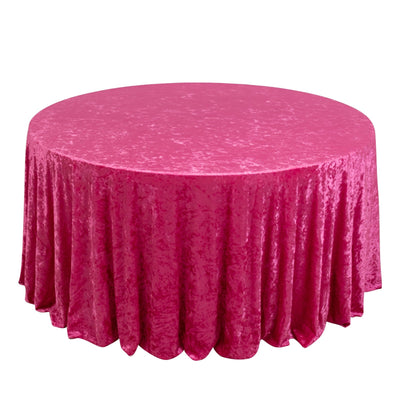 Premium Crushed Velvet 120’’ Round Tablecloth Fuchsia - Reusable Soft & Stylish Seamless Table Cover - Tablecloths