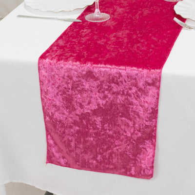 Premium Crushed Velvet 12’’x108’’ Table Runner Fuchsia - Soft & Wrinkle-Resistant Table Linen - Runners