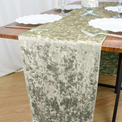 Premium Crushed Velvet 12’’x108’’ Table Runner Sage Green - Soft & Wrinkle-Resistant Table Linen - Runners