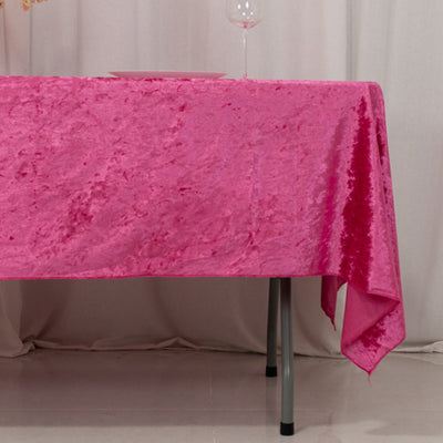 Premium Crushed Velvet 60’’x102’’ Rectangle Tablecloth Fuchsia - Reusable Soft Table Cover - Tablecloths