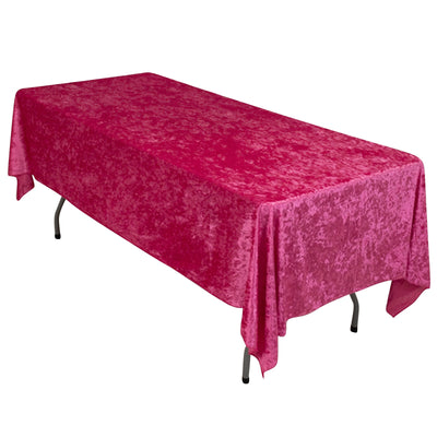Premium Crushed Velvet 60’’x102’’ Rectangle Tablecloth Fuchsia - Reusable Soft Table Cover - Tablecloths