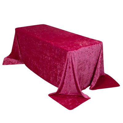 Premium Crushed Velvet 90’’x132’’ Rectangle Tablecloth Fuchsia - Reusable Soft & Seamless Table Cover - Tablecloths