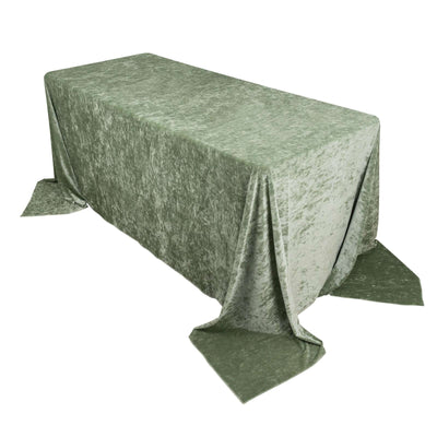 Premium Crushed Velvet 90’’x132’’ Rectangle Tablecloth Sage Green - Reusable Soft & Seamless Table Cover - Tablecloths