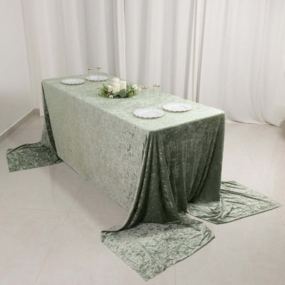 Premium Crushed Velvet 90’’x156’’ Rectangle Tablecloth Sage Green - Reusable Soft Seamless Table Cover - Tablecloths