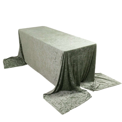 Premium Crushed Velvet 90’’x156’’ Rectangle Tablecloth Sage Green - Reusable Soft Seamless Table Cover - Tablecloths