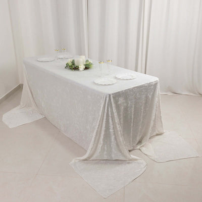 Premium Crushed Velvet 90’’x156’’ Rectangle Tablecloth White - Reusable Soft & Sophisticated Seamless Table Cover