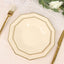25-Pack Paper 9" Decagon Dinner Plates in Beige with Gold Foil Rim - Disposable Geometric Party Plates for Modern Weddings & Events