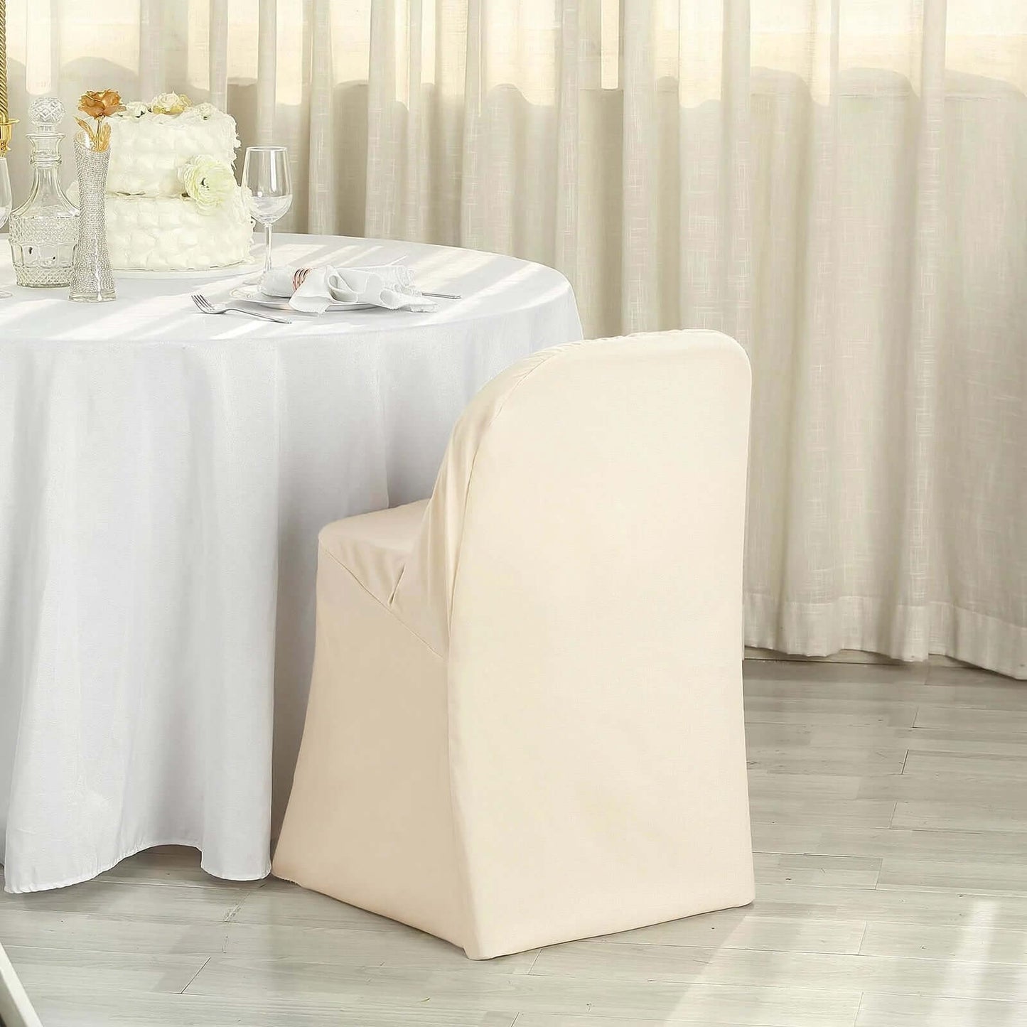 Polyester Slip On Folding Chair Covers Beige - Stain-Resistant Reusable Durable Fabric
