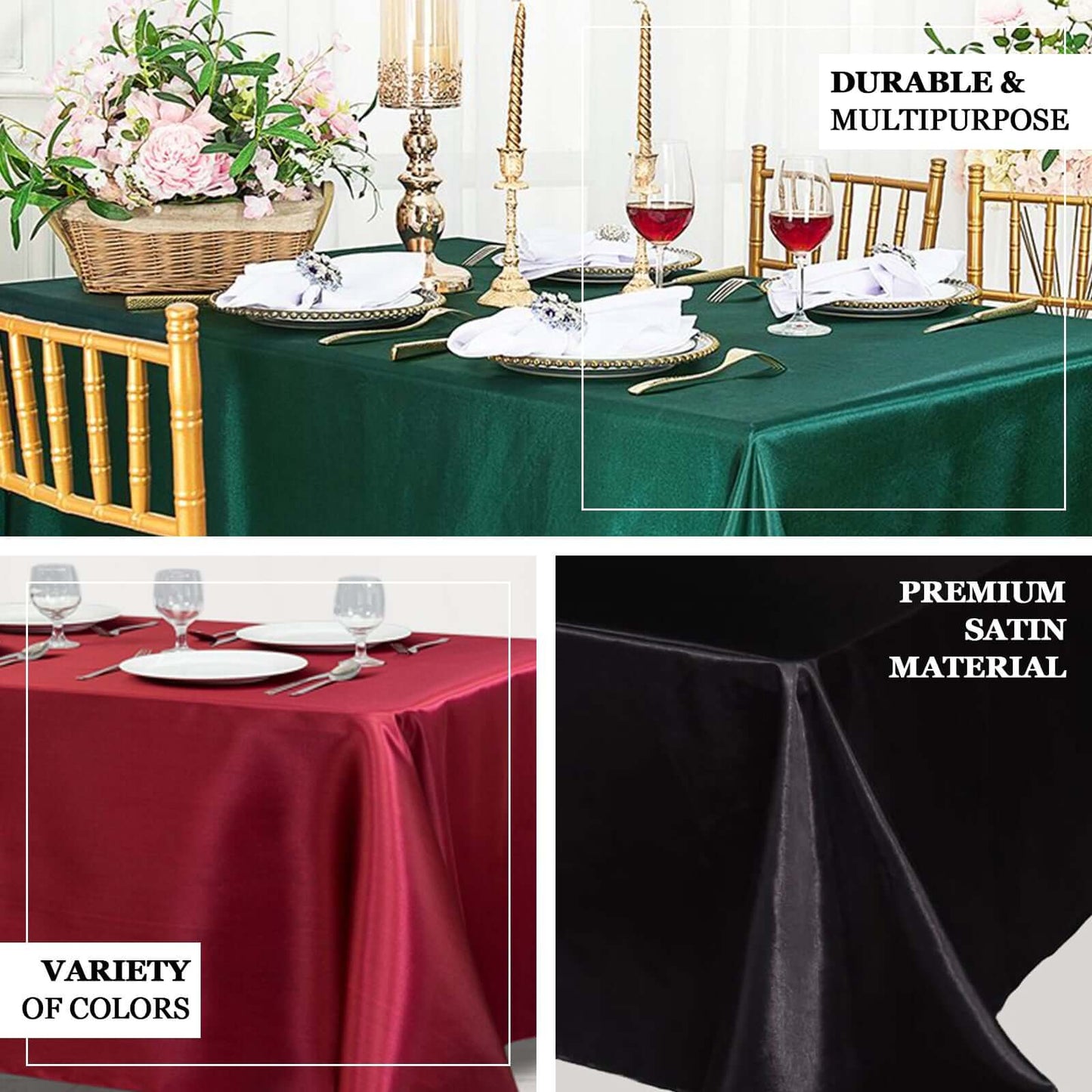 Satin Rectangular 90"x156" Tablecloth Dusty Blue - Seamless Table Cover