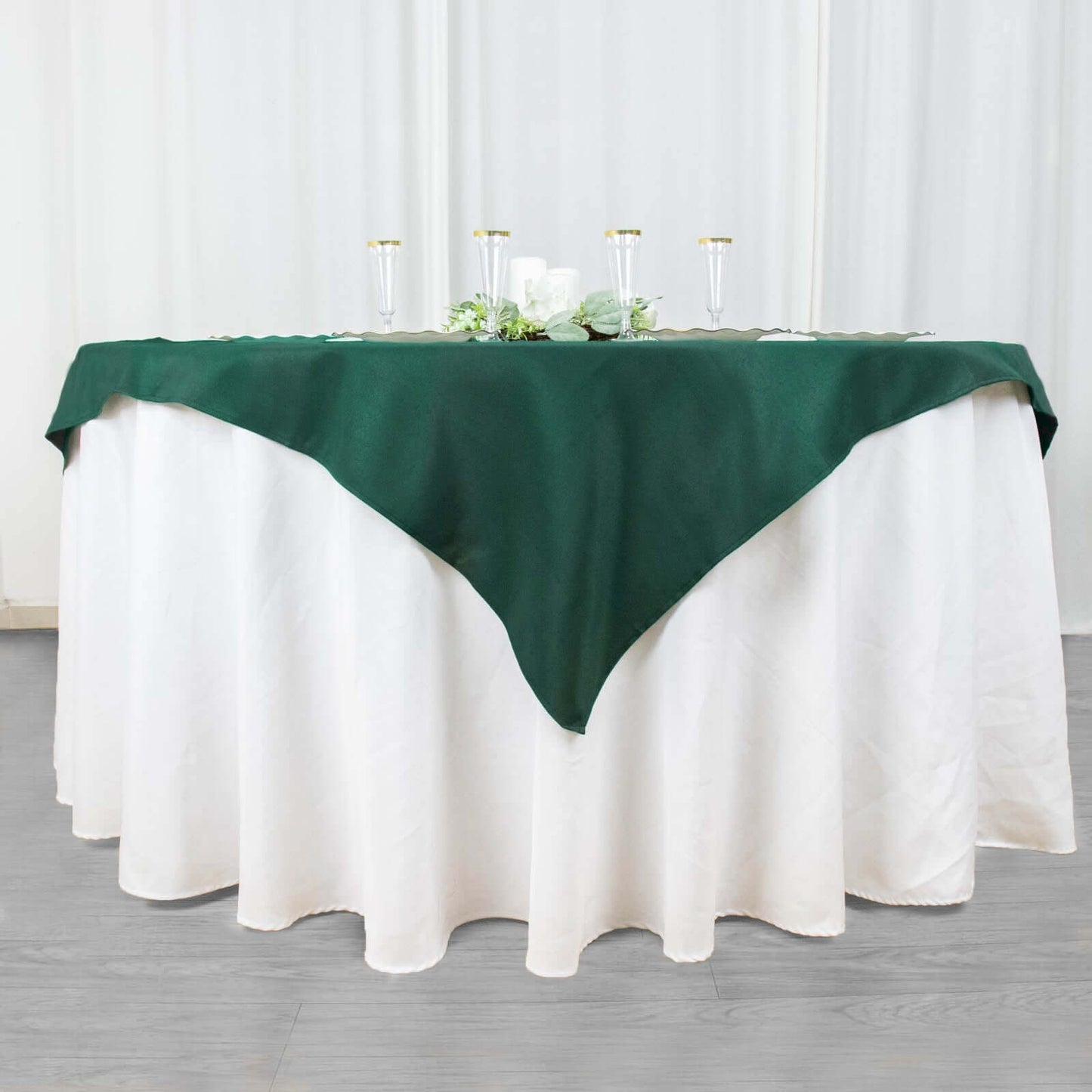 Premium Polyester 54"x54" Table Overlay Square Tablecloth Hunter Emerald Green - 220GSM Stain and Wrinkle-Resistant Table Topper