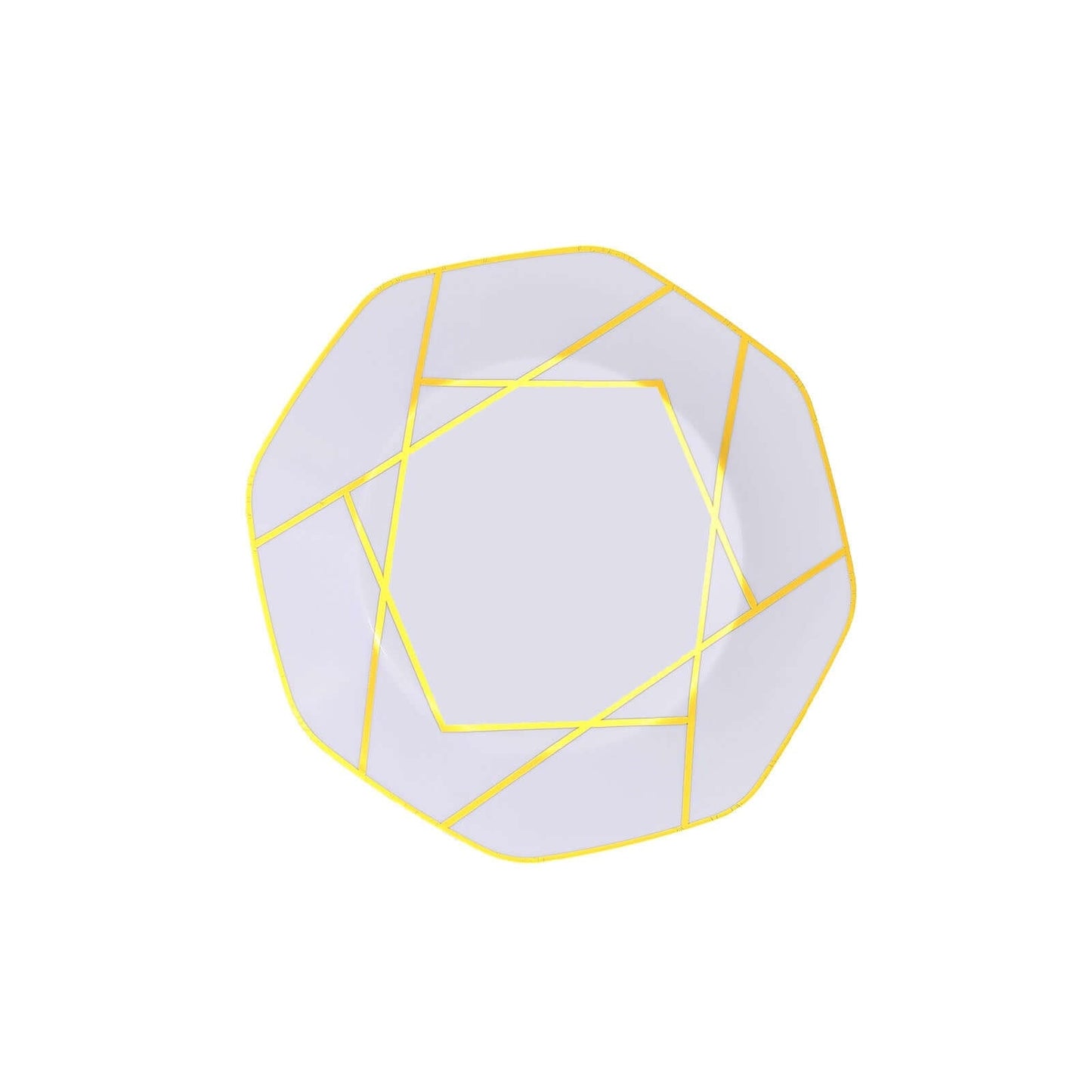 10-Pack Plastic 10" Octagon Dinner Plates in White - Modern Disposable Party Plates with Gold Geometric Design for Special Occasions & Celebrations