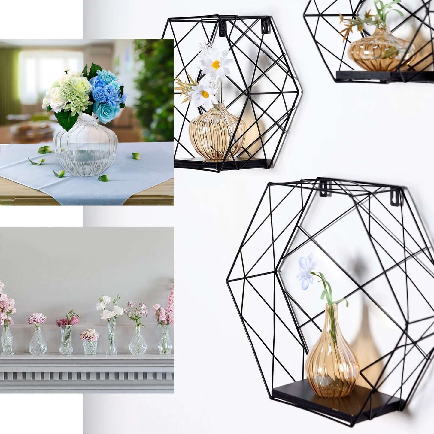 Set of 3 Gold Glass Ribbed Design Mini Flower Bud Vases, Table Centerpiece Set - Assorted Sizes