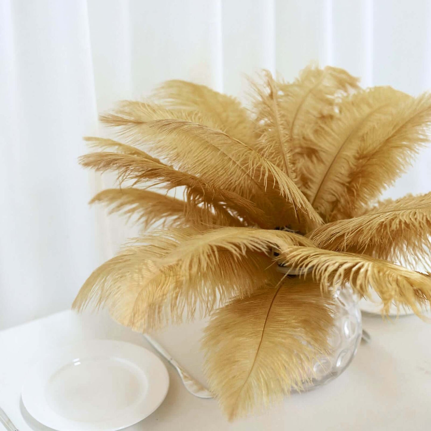 12 Pack 13"-15" Gold Natural Plume Real Ostrich Feathers, DIY Centerpiece Fillers