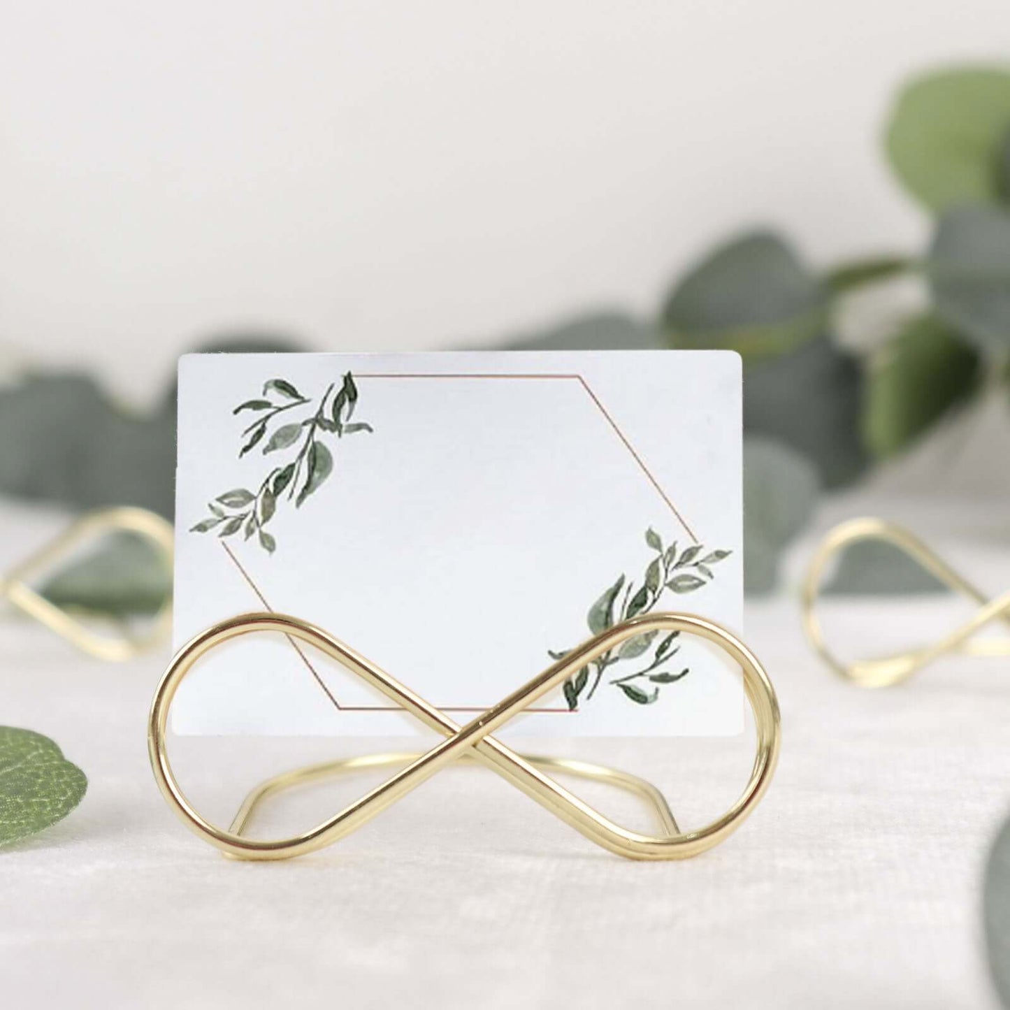 10-Pack Metal Card Holder Stands Infinity Design Gold - Table Number Stands and Wedding Place Card Menu Clips 3"