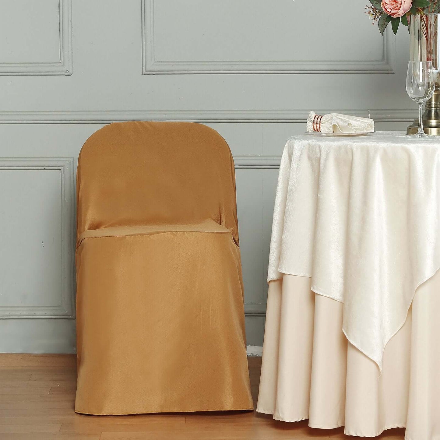 Polyester Slip On Banquet Chair Covers Gold - Stain-Resistant Reusable Durable Fabric