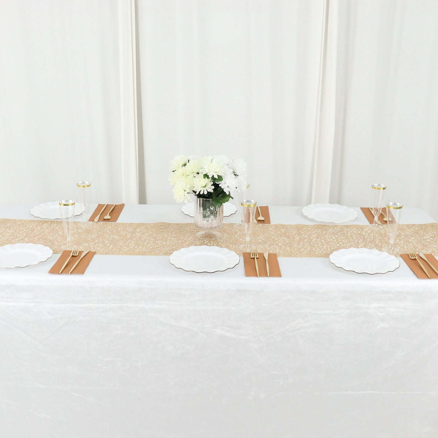 Plastic Woven Vinyl 13"x6ft Table Runner Metallic Gold - Non-Slip & Reversible Tabletop Decor