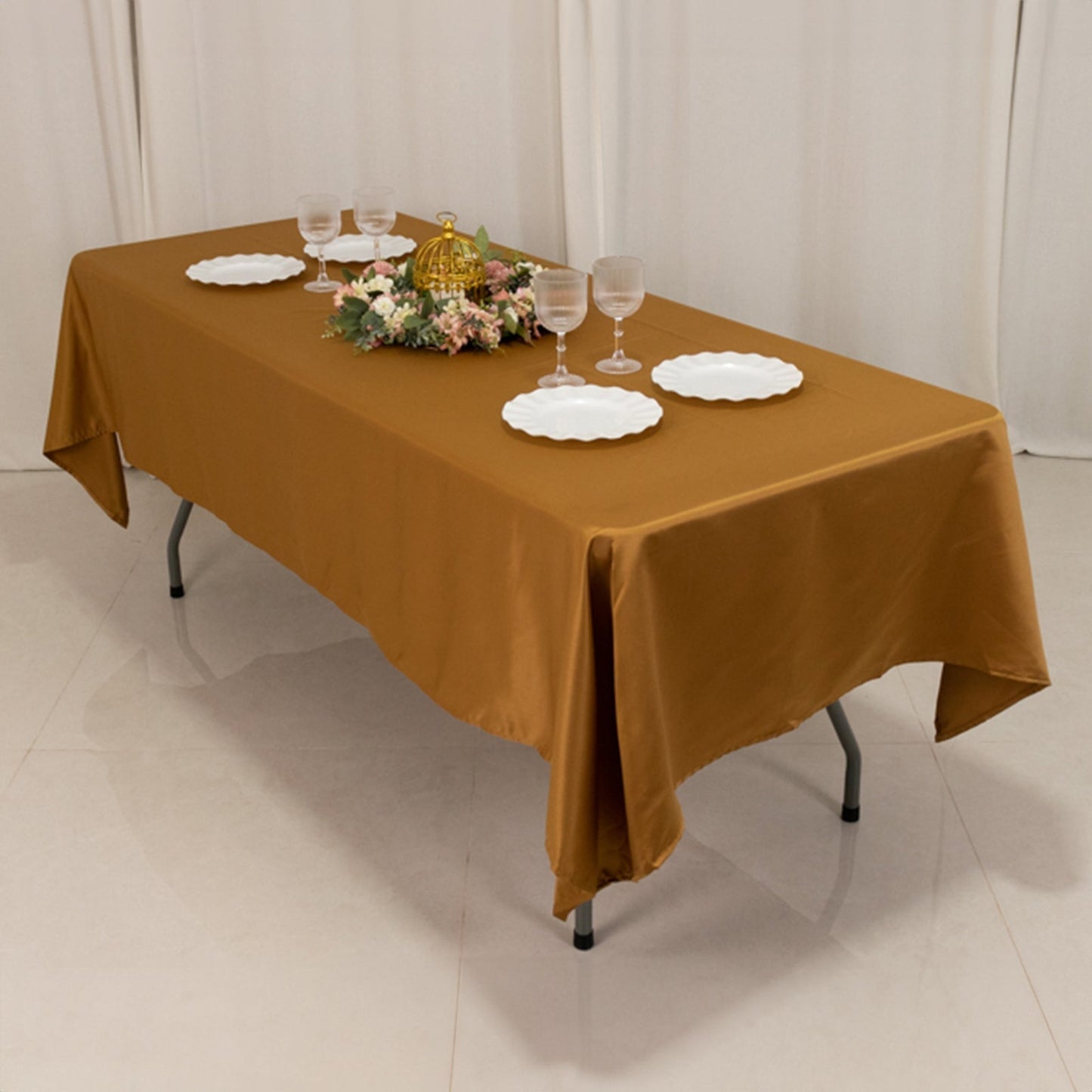 Lamour Satin 60"x102" Rectangle Tablecloth Gold - Durable & Silky Soft Feel Table Cover for Weddings & Banquets