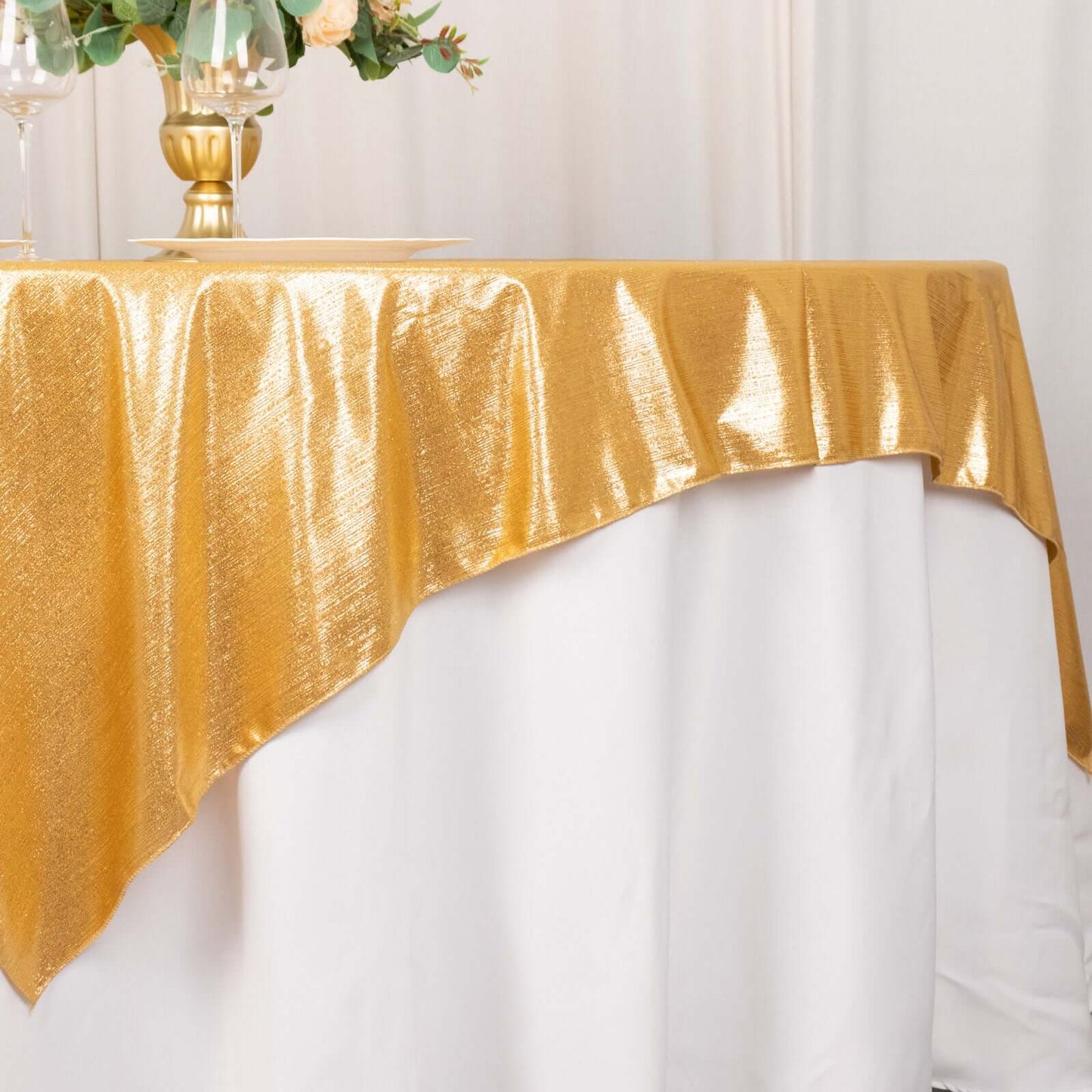 Polyester 72"x72" Table Overlay Square Tablecloth Gold Shimmer Sequin Dots Wrinkle-Free Design for Stylish Celebrations