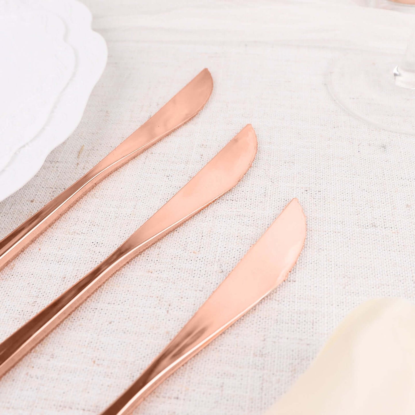 24-Pack Plastic Knives Glossy Rose Gold - Premium Heavy Duty Disposable Flatware Cutlery 8"