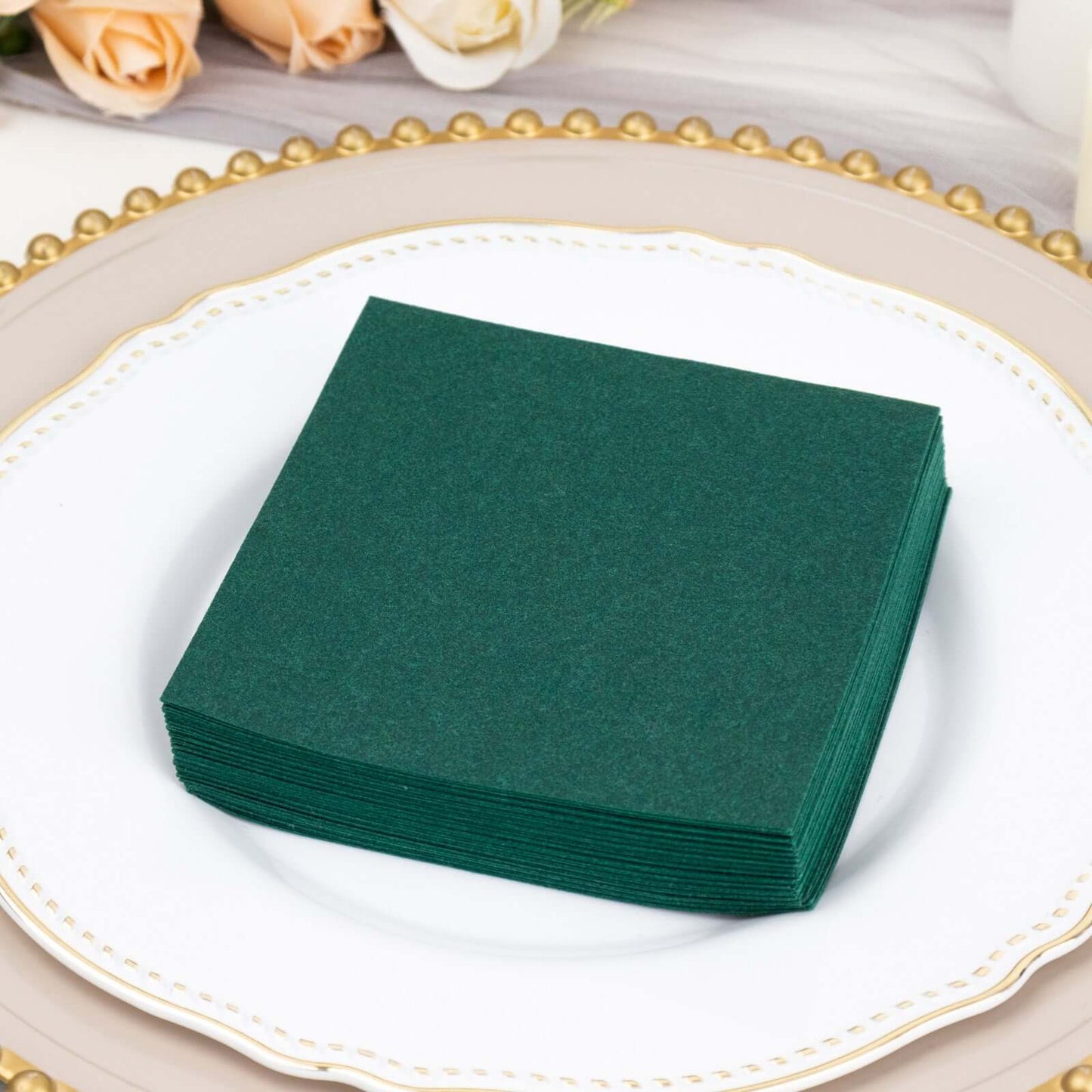 20 Pack Linen-Like Paper 5"x5" Napkins Hunter Emerald Green - Highly Absorbent Airlaid Napkins