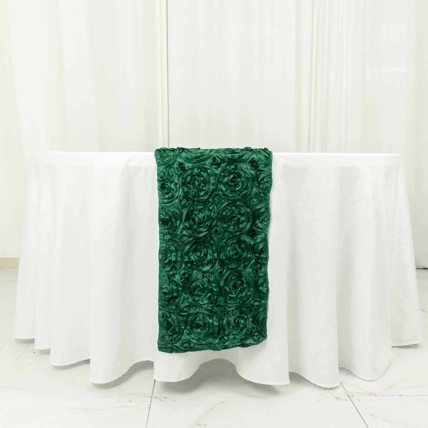 Rosette Satin 14"x108" Table Runner Hunter Emerald Green - Grandiose Design