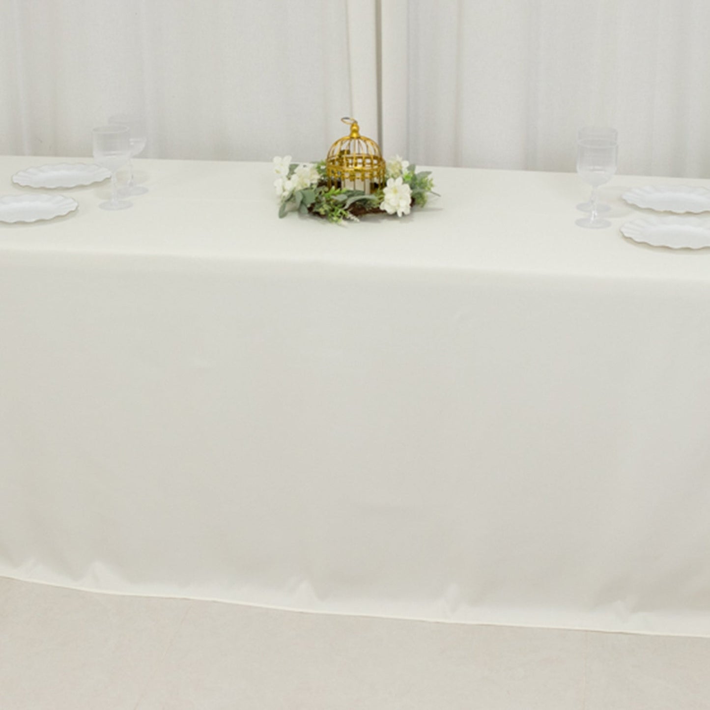 Fire Retardant Premium Polyester 90"x156" Rectangular Tablecloth Ivory - High-Performance Seamless Table Cover