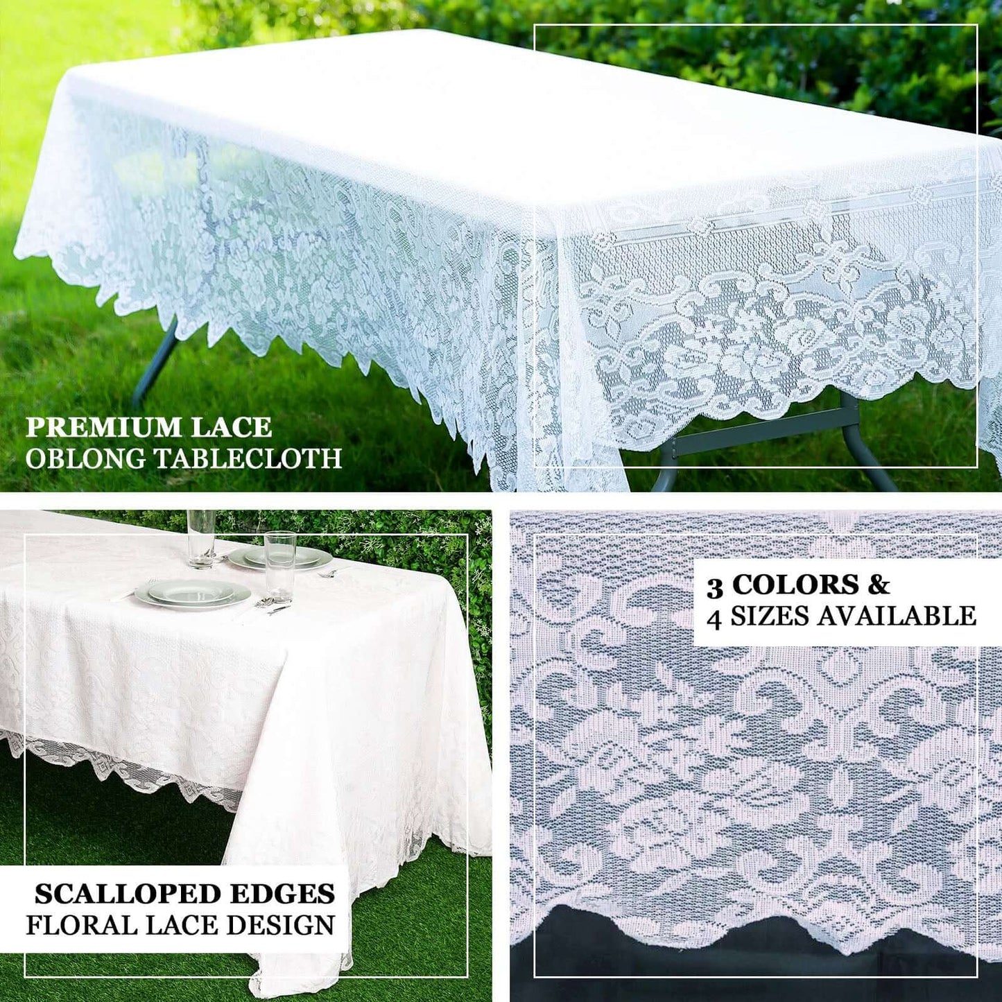 Lace 60"x108" Rectangular Oblong Tablecloth White - Premium Finish for Versatile Table Settings