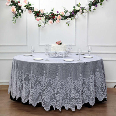 Lace 120" Round Tablecloth White - Seamless Premium Design for Upscale Celebrations
