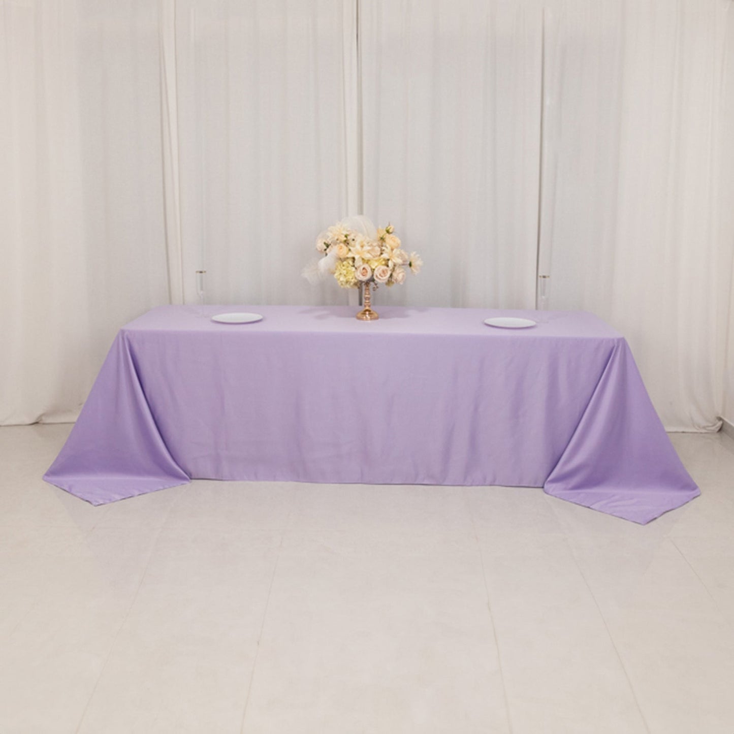 Lamour Satin 90"x156" Rectangle Tablecloth Lavender Lilac - Luxurious, Soft Seamless Table Cover