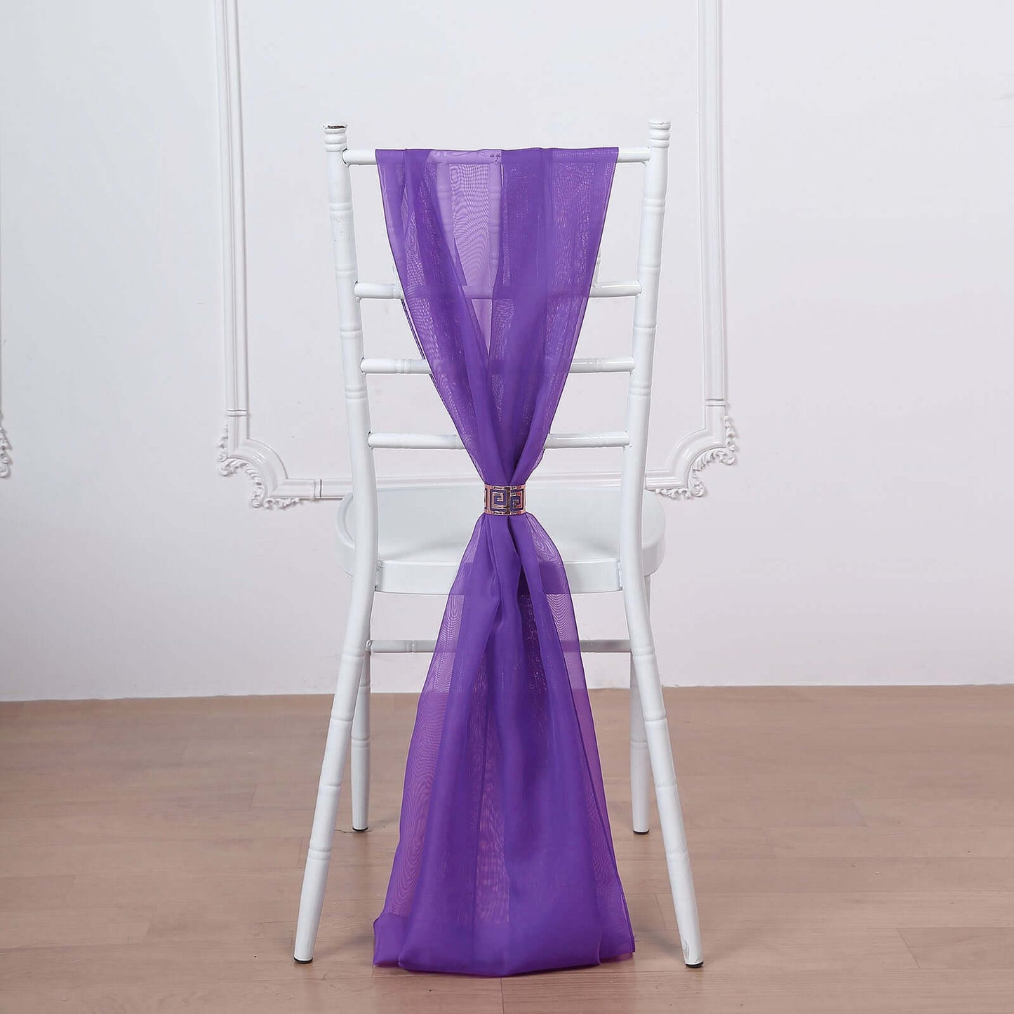 5 Pack Chiffon Chair Sashes Purple - Soft & Lightweight Designer Chair Bows 22"x78"