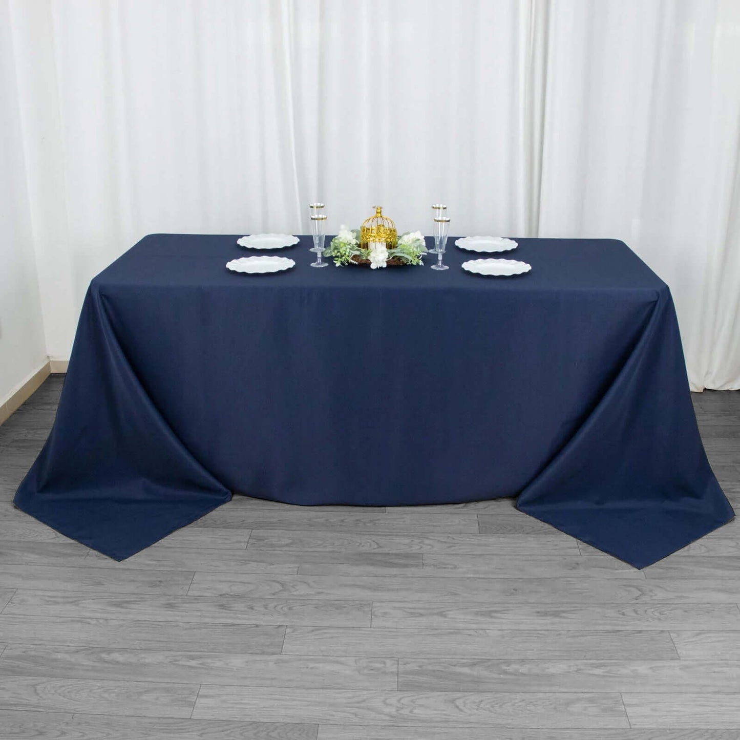 Premium Polyester 90"x132" Rectangle Tablecloth Navy Blue - Seamless 220GSM Stain-Resistant Table Cover