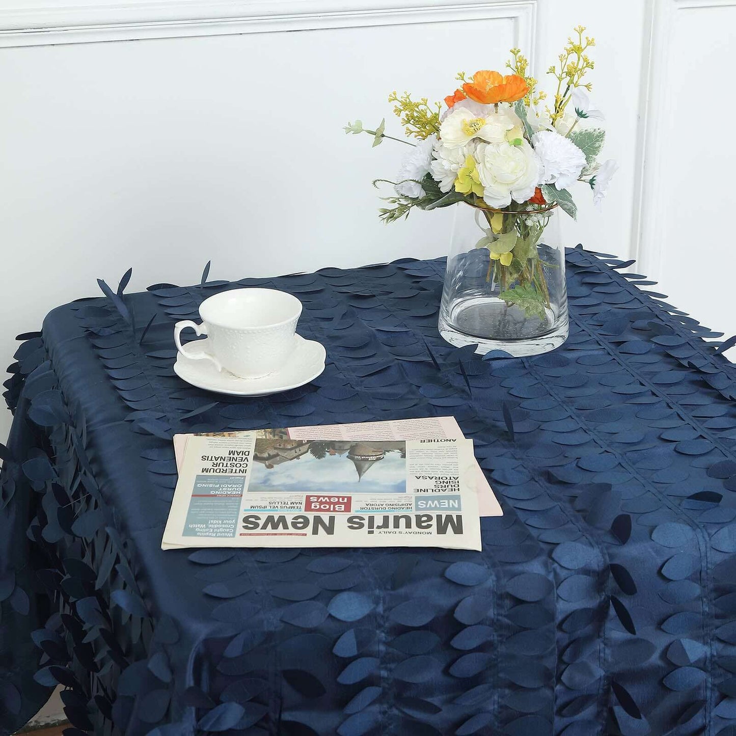 Taffeta 54"x54" Square Tablecloth Navy Blue 3D Leaf Petal Table Cover