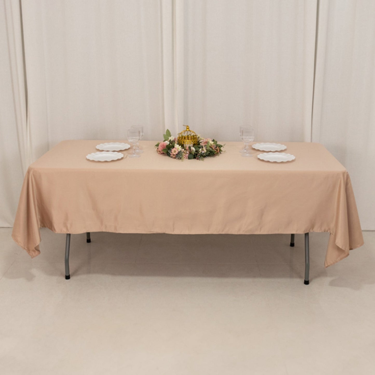 Lamour Satin 60"x102" Rectangle Tablecloth Nude - Durable & Silky Soft Feel Table Cover